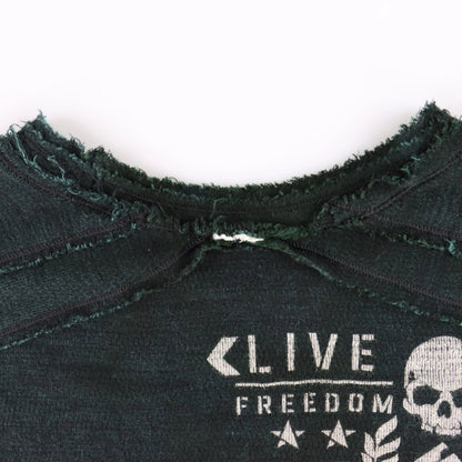 Vintage AFFLICTION Reversible Emerald Green & Black Y2K Velvet Cross Waffle Thermal Long Sleeve Tee (L)