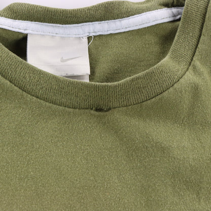 NIKE Khaki Green & White Embroidered Swoosh Logo Tee (L) Vintage Sole Melbourne