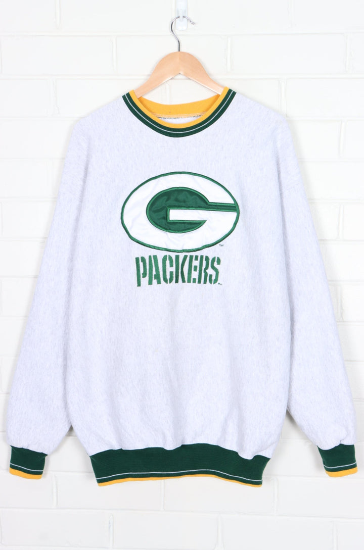 NFL Green Bay Packers Embroidered Big Logo Ringer Sweatshirt USA Made (XXL)