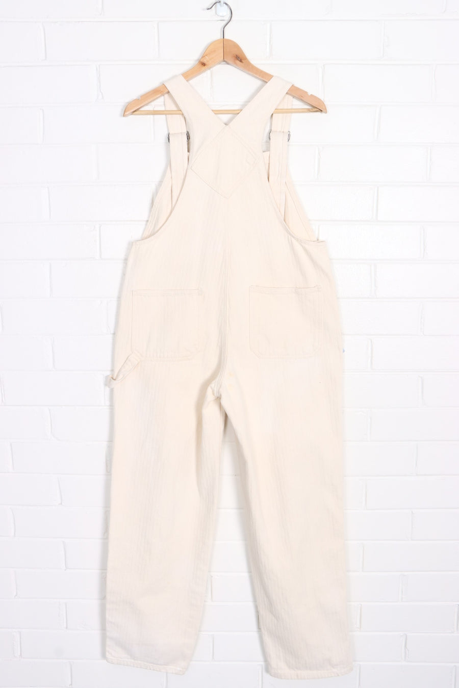 Beige Chevron Heavyweight Long Carpenter Workwear Overalls (M)