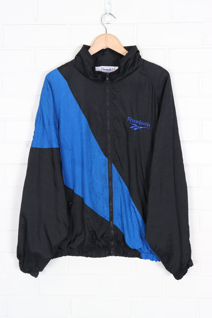REEBOK Royal Blue & Black Embroidered Windbreaker Jacket (XXL)