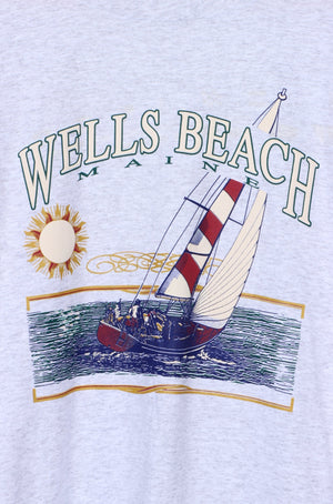 Wells Beach Maine Sail Boat Single Stitch T-Shirt USA Made (L)