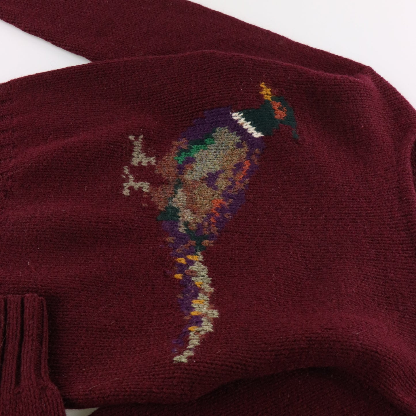 Vintage RALPH LAUREN Pheasant Bird 100% Wool Hand Knit Burgundy Sweater (S-M) Vintage Sole Melbourne
