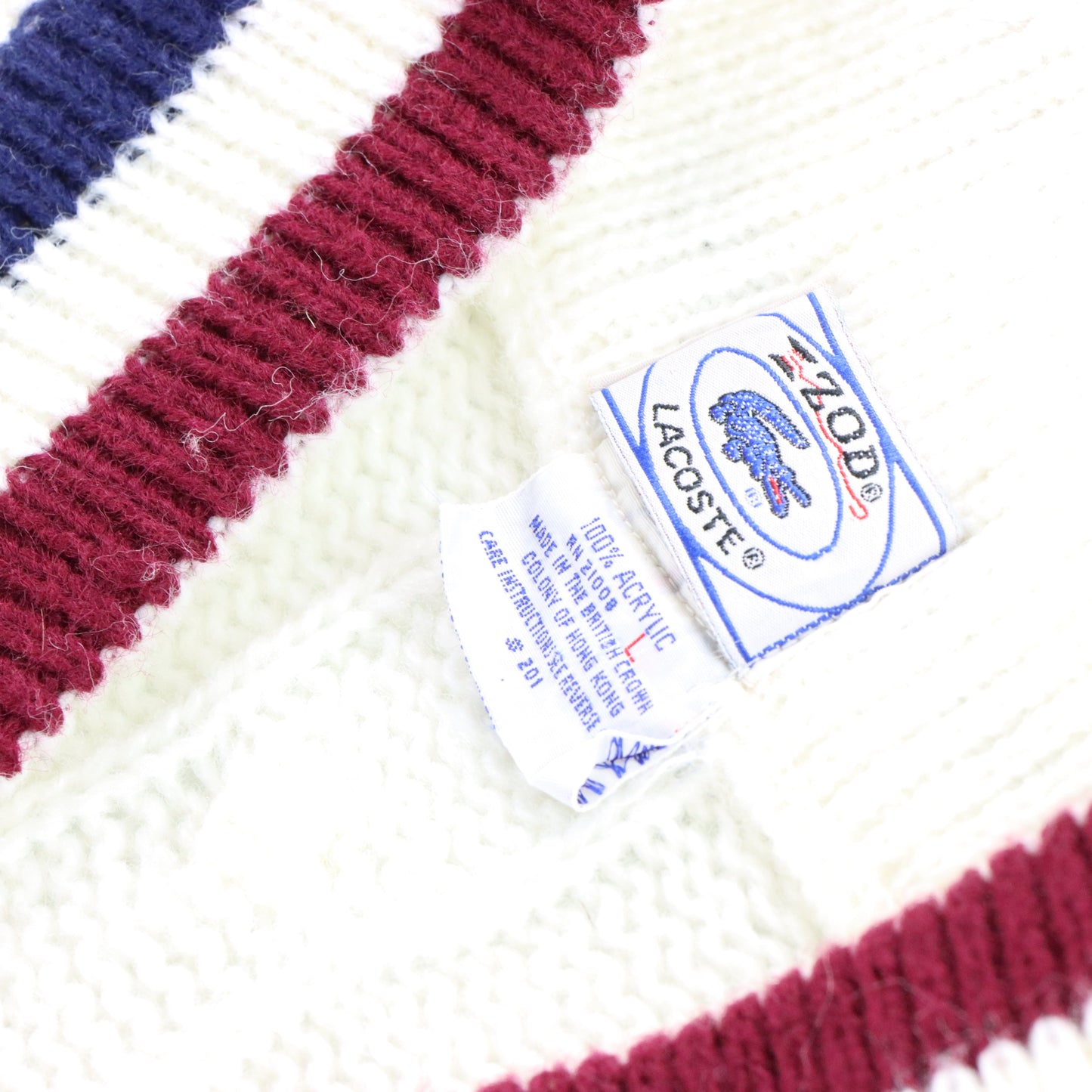 Vintage LACOSTE  Embroidered Logo Cricket Knit White & Maroon Vest (L) Vintage Sole Melbourne