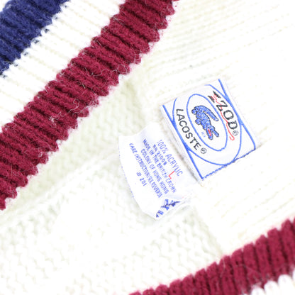 Vintage LACOSTE  Embroidered Logo Cricket Knit White & Maroon Vest (L) Vintage Sole Melbourne