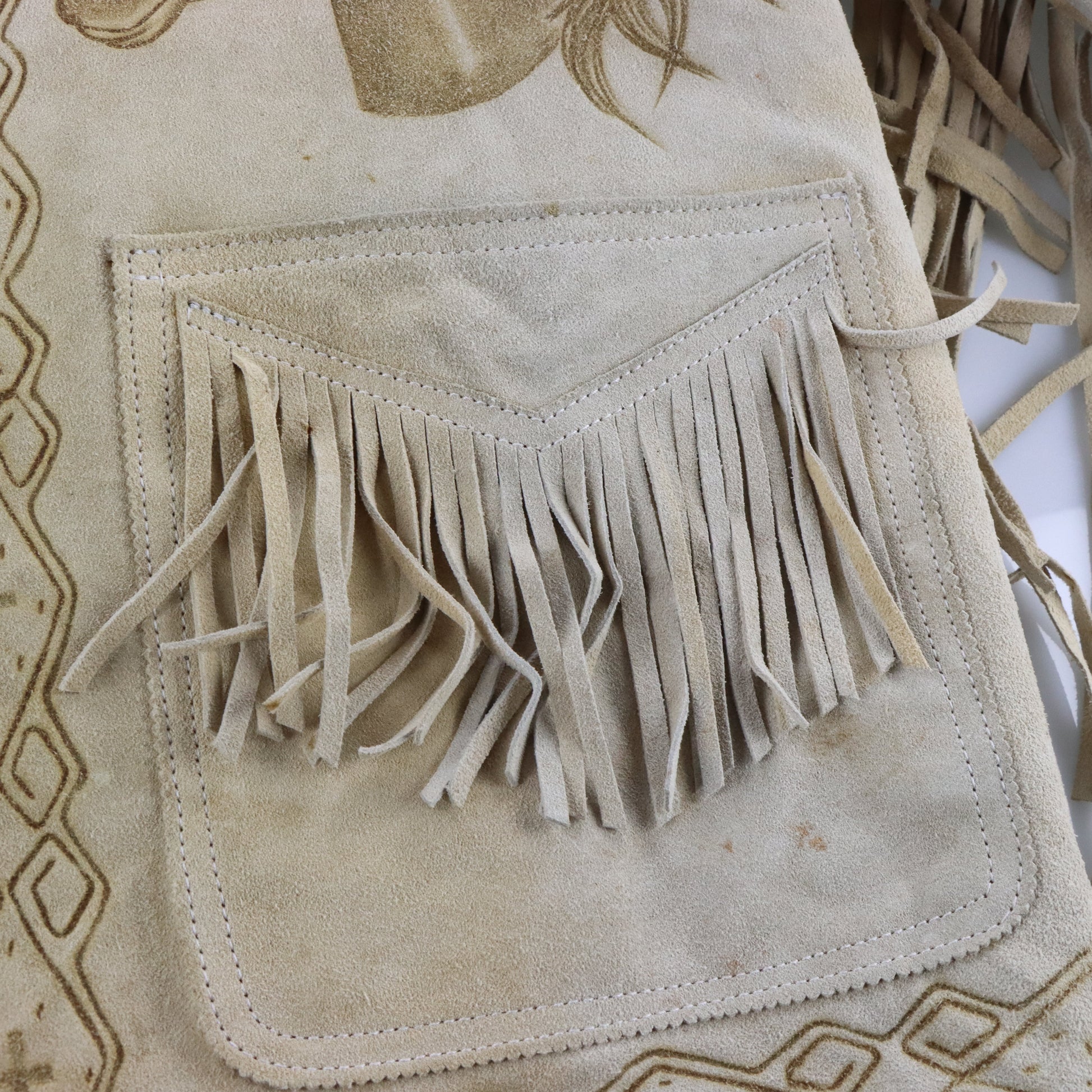 Vintage CREACIONES Hand-Tooled Beige Suede Western Fringe Jacket (XL) Vintage Sole Melbourne