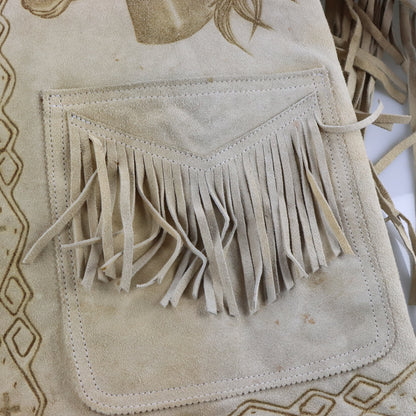 Vintage CREACIONES Hand-Tooled Beige Suede Western Fringe Jacket (XL) Vintage Sole Melbourne