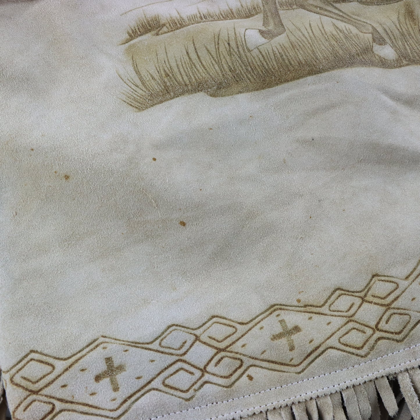 Vintage CREACIONES Hand-Tooled Beige Suede Western Fringe Jacket (XL) Vintage Sole Melbourne