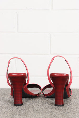 ESCADA Red/Pink Leather Slingback Sandal Heels (40)