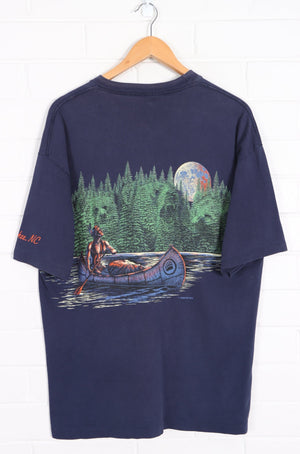 HABITAT 1992 Native American Moon Canoe Front Back Single Stitch T-Shirt (L) - Vintage Sole Melbourne