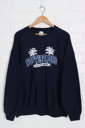 South Padre Island Textured Spell Out Palm Trees Sweatshirt (XXL)