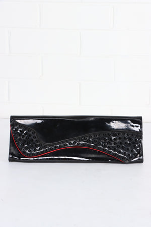 CHRISTIAN LOUBOUTIN Black Patent Leather 'Pigalle' Spike Clutch France Made