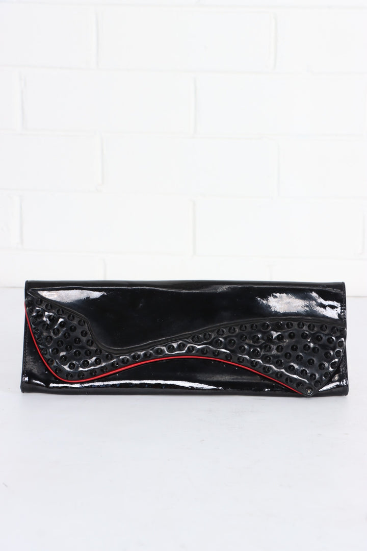 CHRISTIAN LOUBOUTIN Black Patent Leather 'Pigalle' Spike Clutch France Made