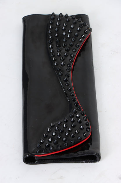CHRISTIAN LOUBOUTIN Black Patent Leather 'Pigalle' Spike Clutch France Made