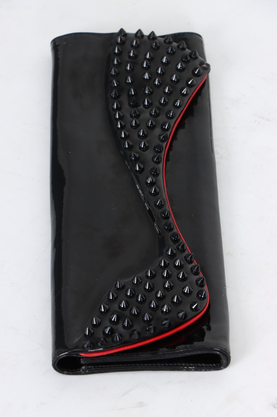 CHRISTIAN LOUBOUTIN Black Patent Leather 'Pigalle' Spike Clutch France Made