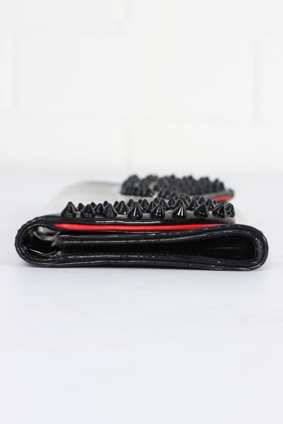 CHRISTIAN LOUBOUTIN Black Patent Leather 'Pigalle' Spike Clutch France Made