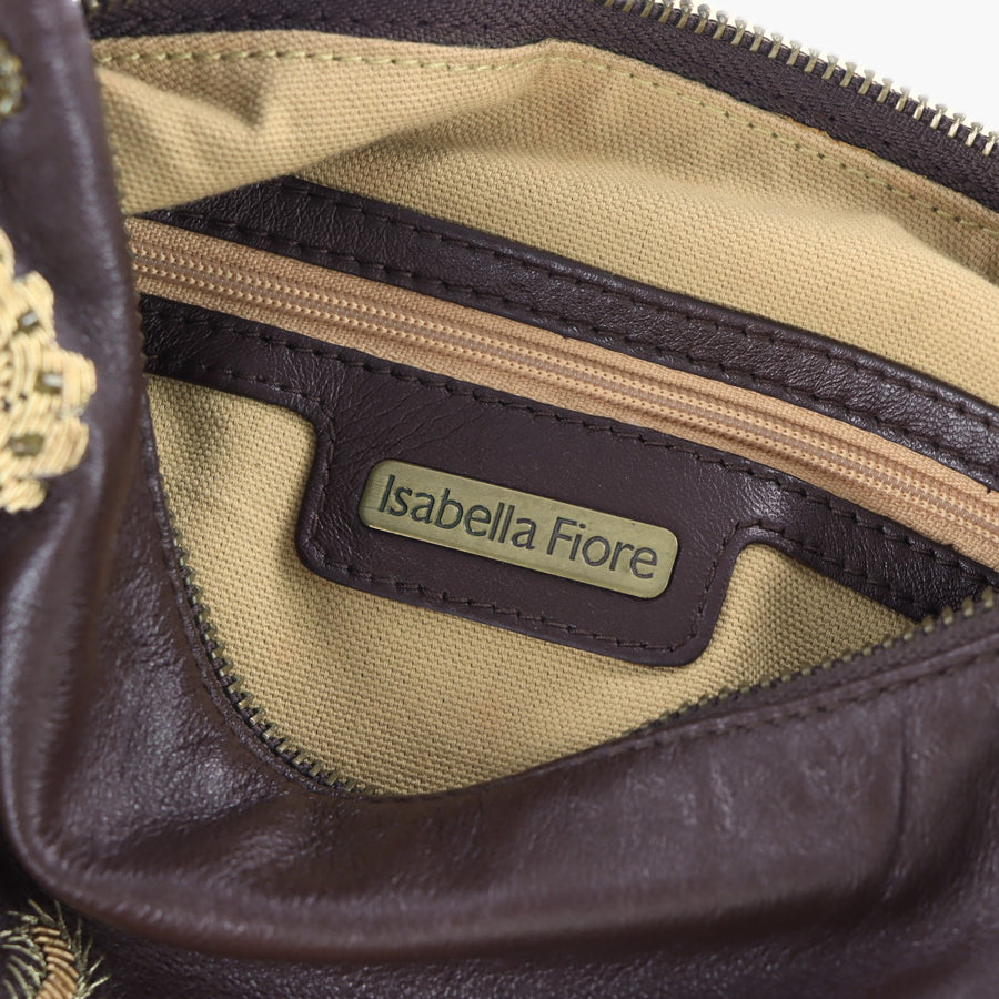 ISABELLA FIORE 'India Dora' Embroidered Tasselled Brown Leather Bag