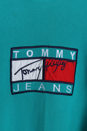 BOOTLEG Tommy Hilfiger Embroidered Box Logo Teal Sweatshirt (L-XL)