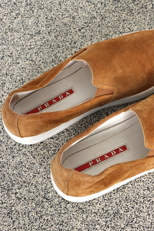 PRADA SPORT Brown Suede Slip On Loafers (39)