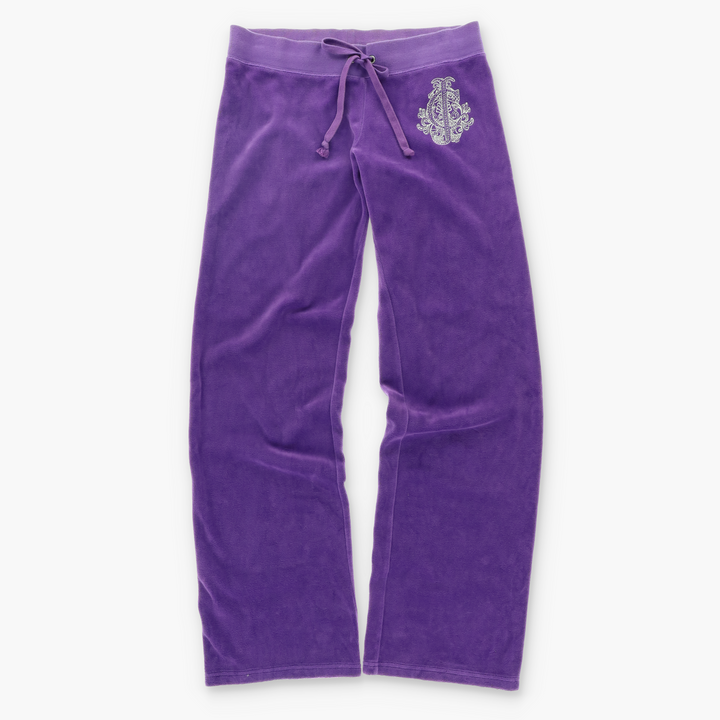 JUICY COUTURE Purple Velvet Y2K Embellished Logo Trackpants (S)