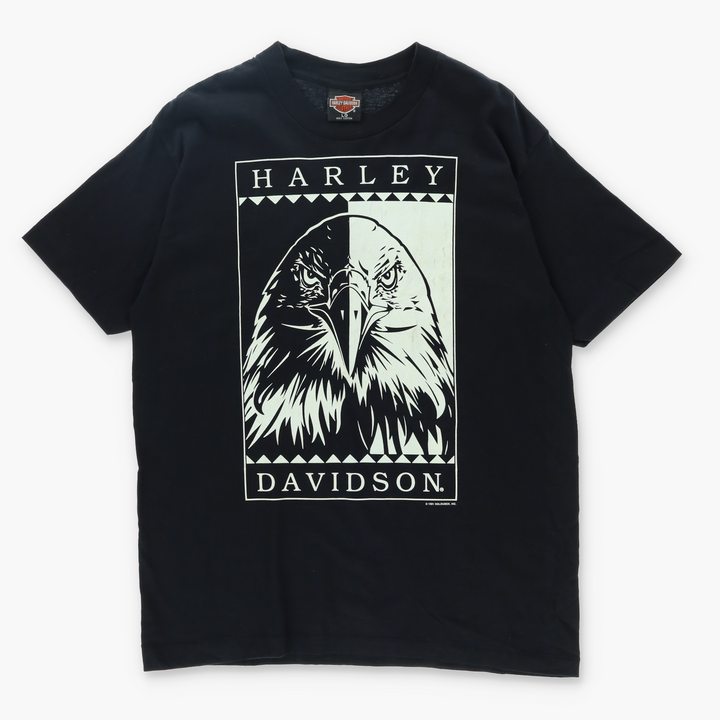 HARLEY DAVIDSON 1991 Black & White Eagle Graphic T-Shirt (L)