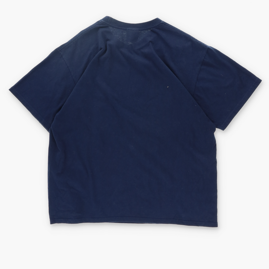 NIKE Spell Out Yellow Large Centre Swoosh Logo Navy T-Shirt (L)