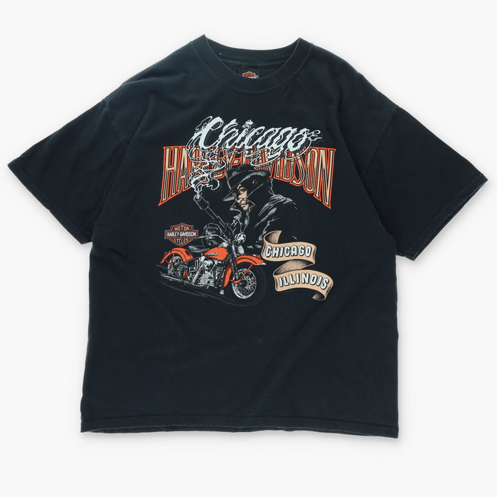 HARLEY Chicago Illinois Smoking Gun Graphic USA Made T-Shirt (XL)