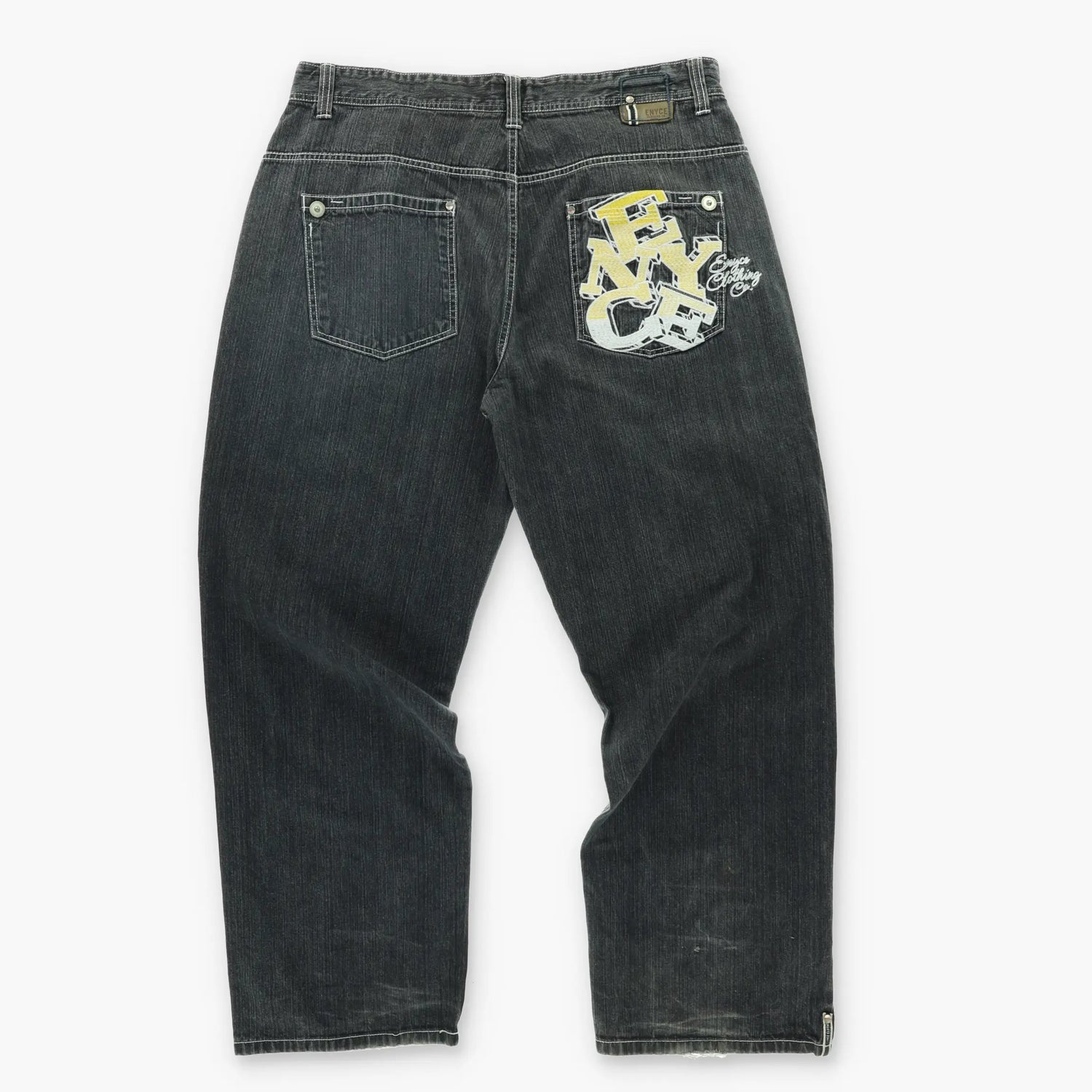 ENYCE Straight Leg Jeans with Yellow Logo Embroidered Pocket (40) Vintage Sole Melbourne