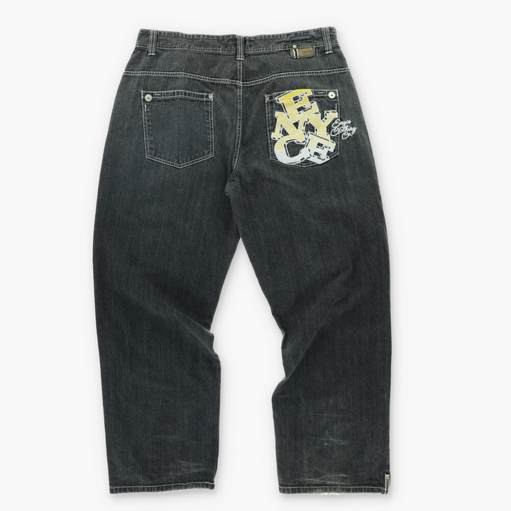 ENYCE Straight Leg Jeans with Yellow Logo Embroidered Pocket (40)