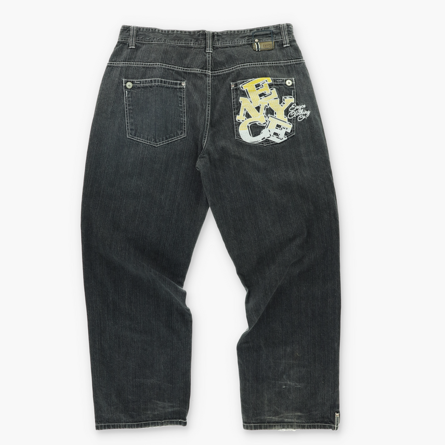 ENYCE Straight Leg Jeans with Yellow Logo Embroidered Pocket (40)