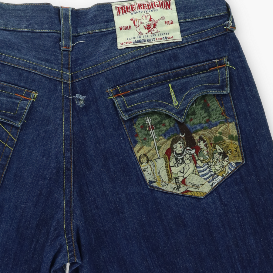 TRUE RELIGION Embroidered Pocket Detail Baggy Denim Shorts (W44xL14 1/2)
