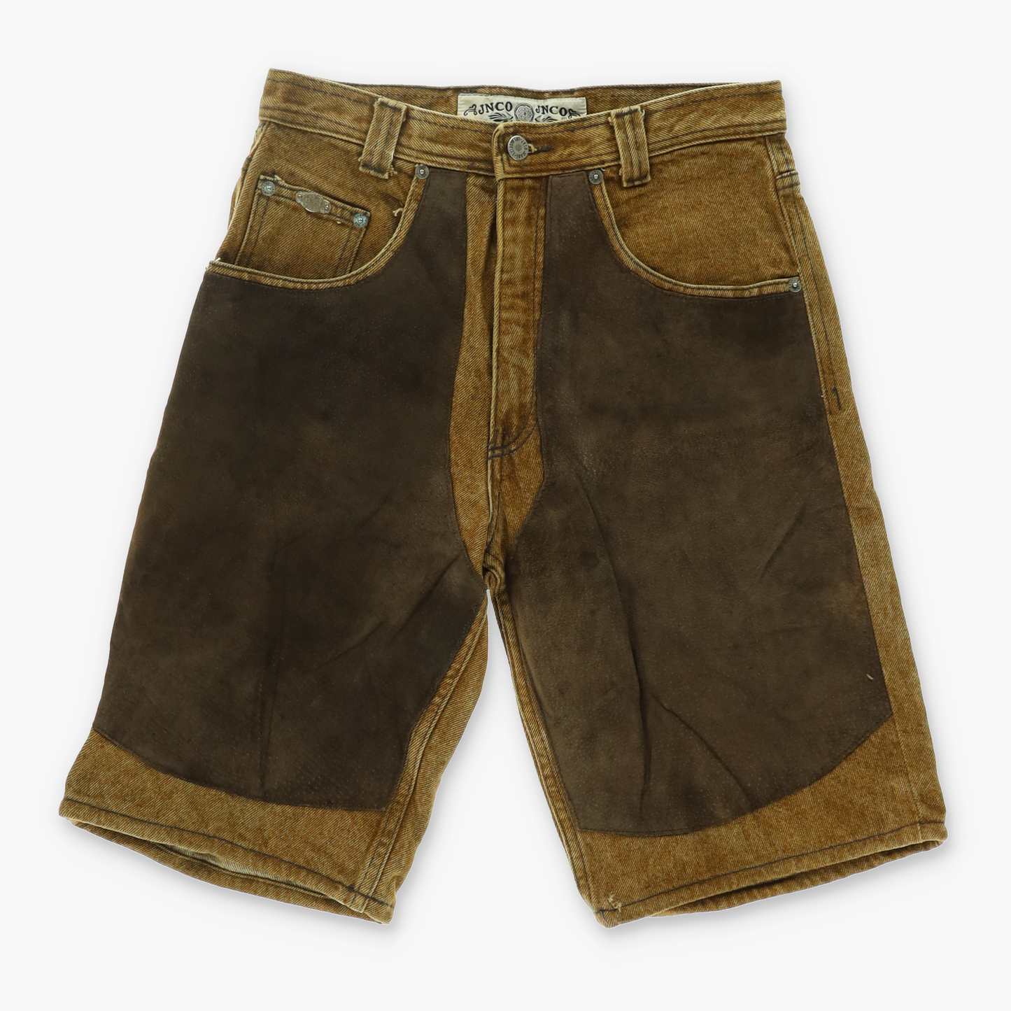 VINTAGE JNCO Double Knee Suede Patch Denim USA Made Shorts (29)