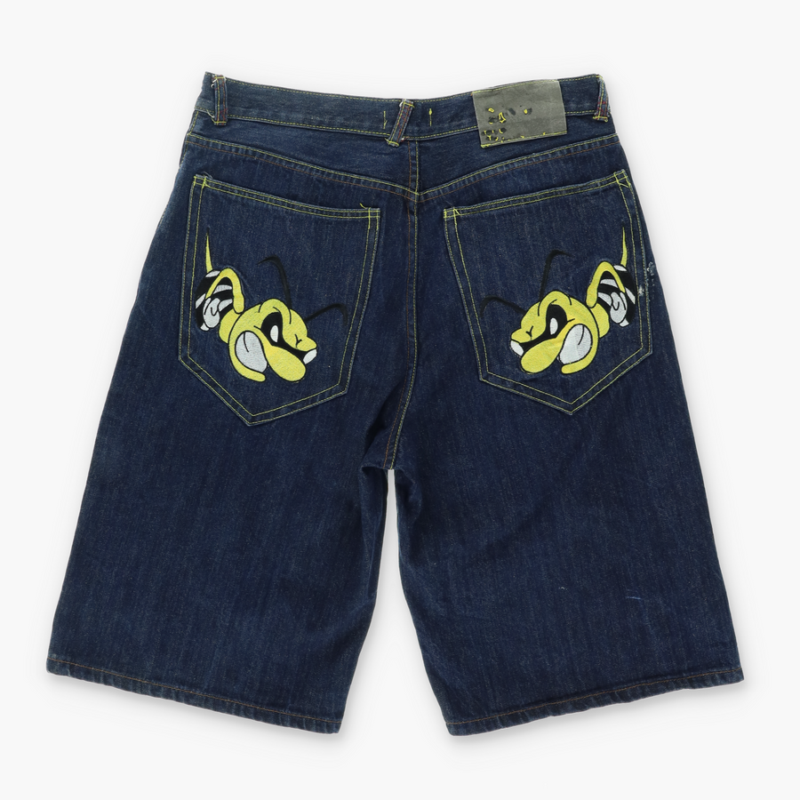 COOGI Hornet Bees Embroidered Dark Denim Shorts (38)