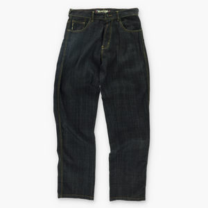 MONEY TALKS Blue Leather Look Wings Baggy Jeans (32)