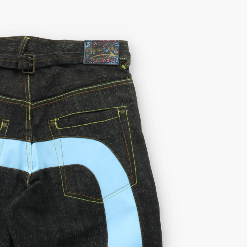 MONEY TALKS Blue Leather Look Wings Baggy Jeans (32)