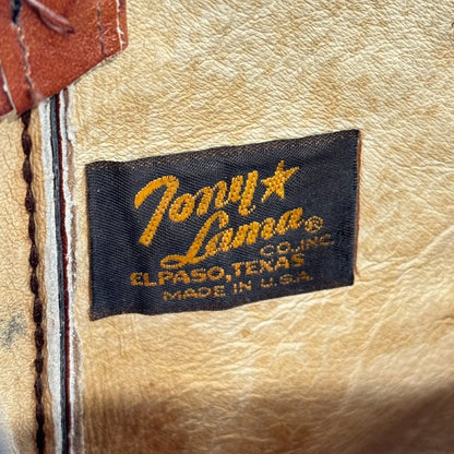 TONY LAMA Embroidered USA Made Tan Leather Western Cowboy Boots (17 B) - Vintage Sole Melbourne