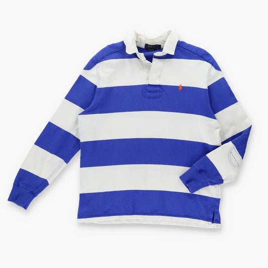 Vintage POLO RALPH LAUREN 'Custom Fit' Stripe Blue & White Rugby Sweatshirt (S-M)