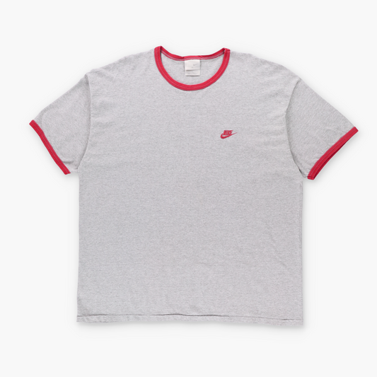 NIKE Red & Grey Embroidered Swoosh Logo Ringer Tee (XL-XXL)