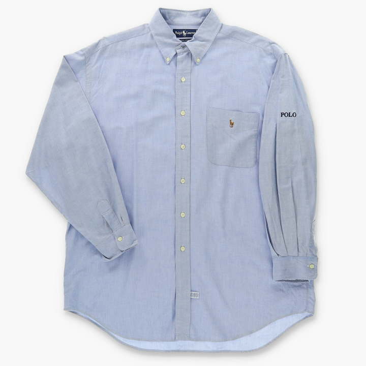 RALPH LAUREN POLO  Embroidered Logo Light Blue Button Up Shirt (XXXL)