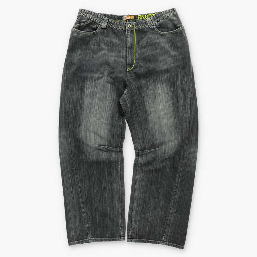 AKADEMIKS Embroidered Y2K Patch Grey Jeans (42)