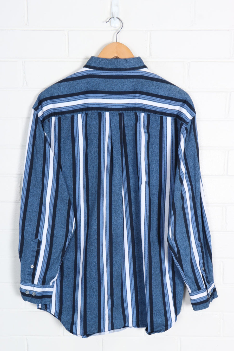 Blue Black & White Stripe Pattern Long Sleeve Button Up Shirt (XL)