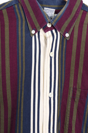 Green Burgundy & Cream Striped Long Sleeve Button Up Shirt (XL)