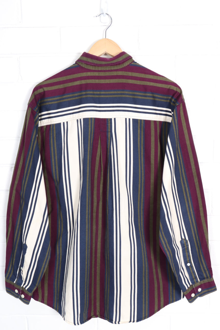 Green Burgundy & Cream Striped Long Sleeve Button Up Shirt (XL)