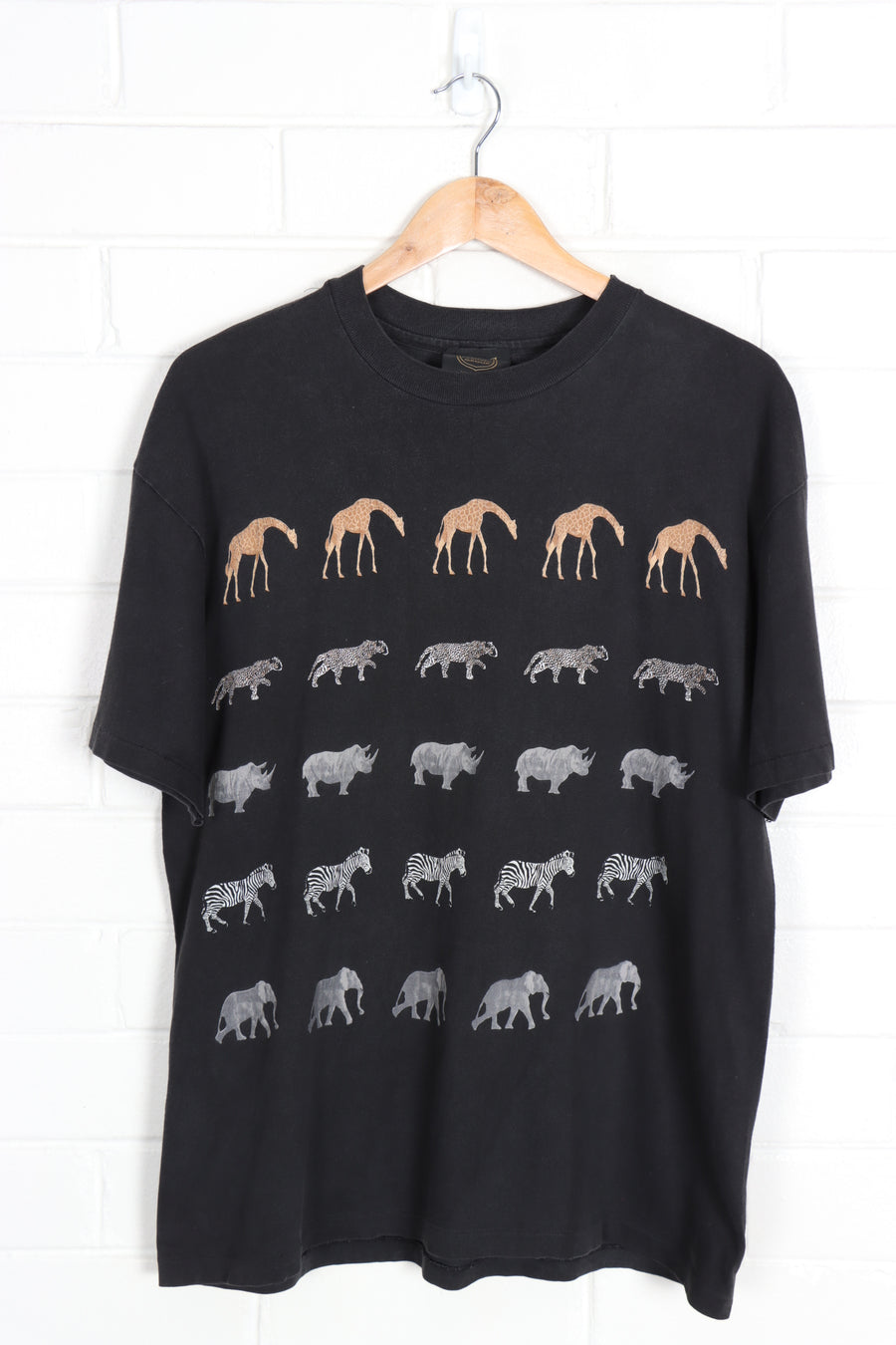 African Animals Giraffe Rhino Zebra & Leopard USA Made Tee  (L)