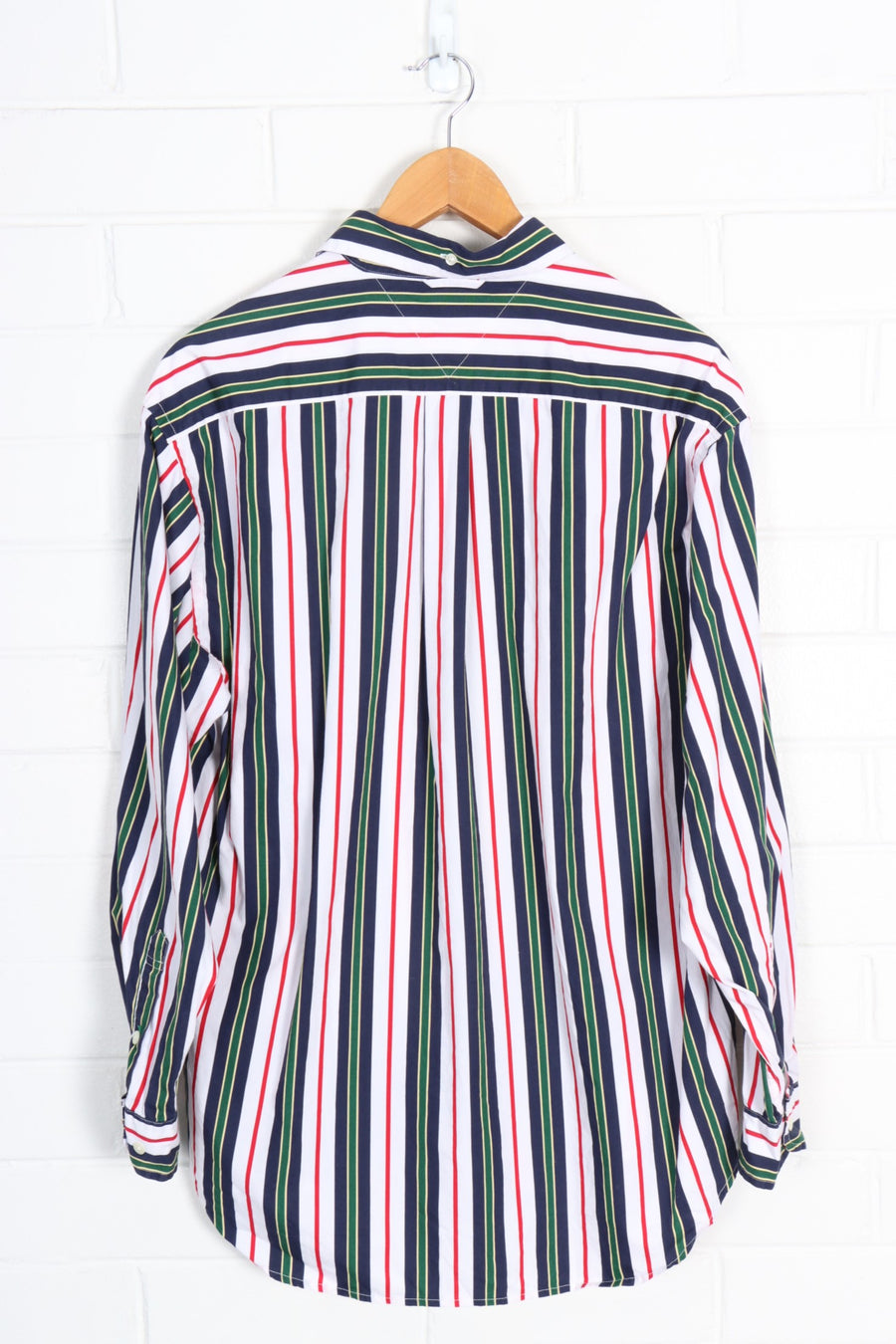 TOMMY HILFIGER Embroidered Crest Striped Long Sleeve Shirt (L-XL)