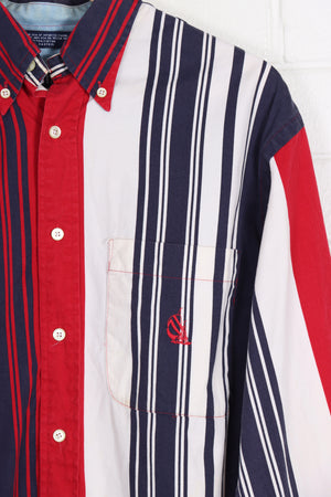 NAUTICA Red & Navy Embroidered Stripe Long Sleeve Shirt (L-XL)