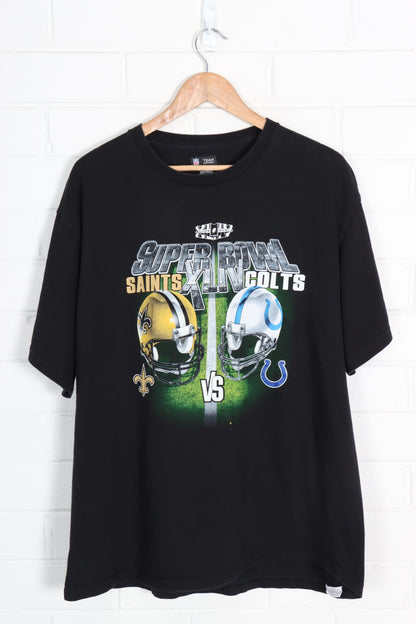 NFL Superbowl Saints vs Colts Football Helmets Graphic Tee (XL) - Vintage Sole Melbourne
