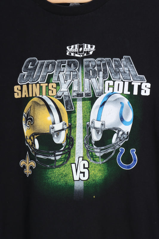 NFL Superbowl Saints vs Colts Football Helmets Graphic Tee (XL) - Vintage Sole Melbourne