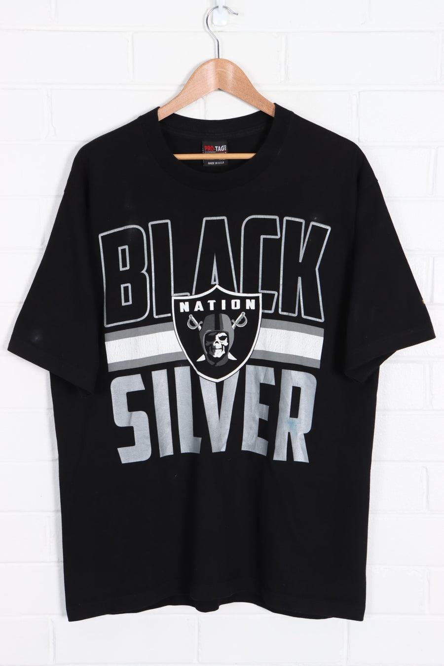 NFL Las Vegas Raiders "Black Silver" Big Logo T-Shirt (L-XL) - Vintage Sole Melbourne