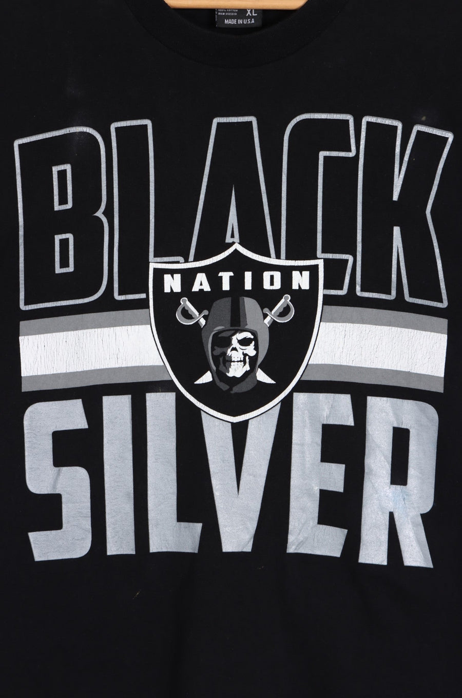 NFL Las Vegas Raiders "Black Silver" Big Logo T-Shirt (L-XL) - Vintage Sole Melbourne